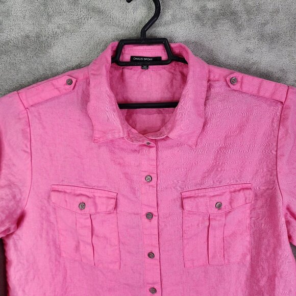 Womens Pink Chaus Sport Linen Shirt Button Up Long Sleeve Pockets Size L - Picture 4 of 11